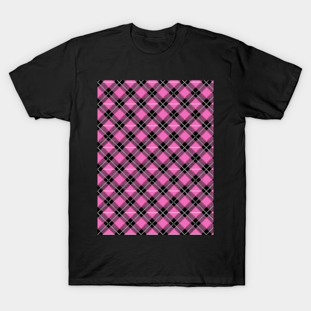 Diagonal Pink and Black Flannel-Plaid Pattern T-Shirt by Design_Lawrence